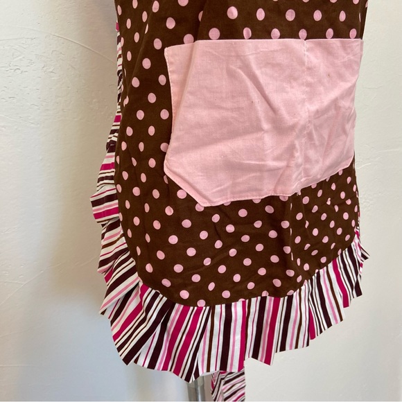 FLIRTY APRONS RETRO LOOK PINK POLKA DOT CANDY STRIPE RUFFLE APRON - Picture 7 of 16